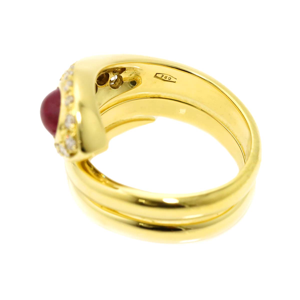 Ruby Diamond Ring 18K Yellow Gold 750 6-6.25(US)