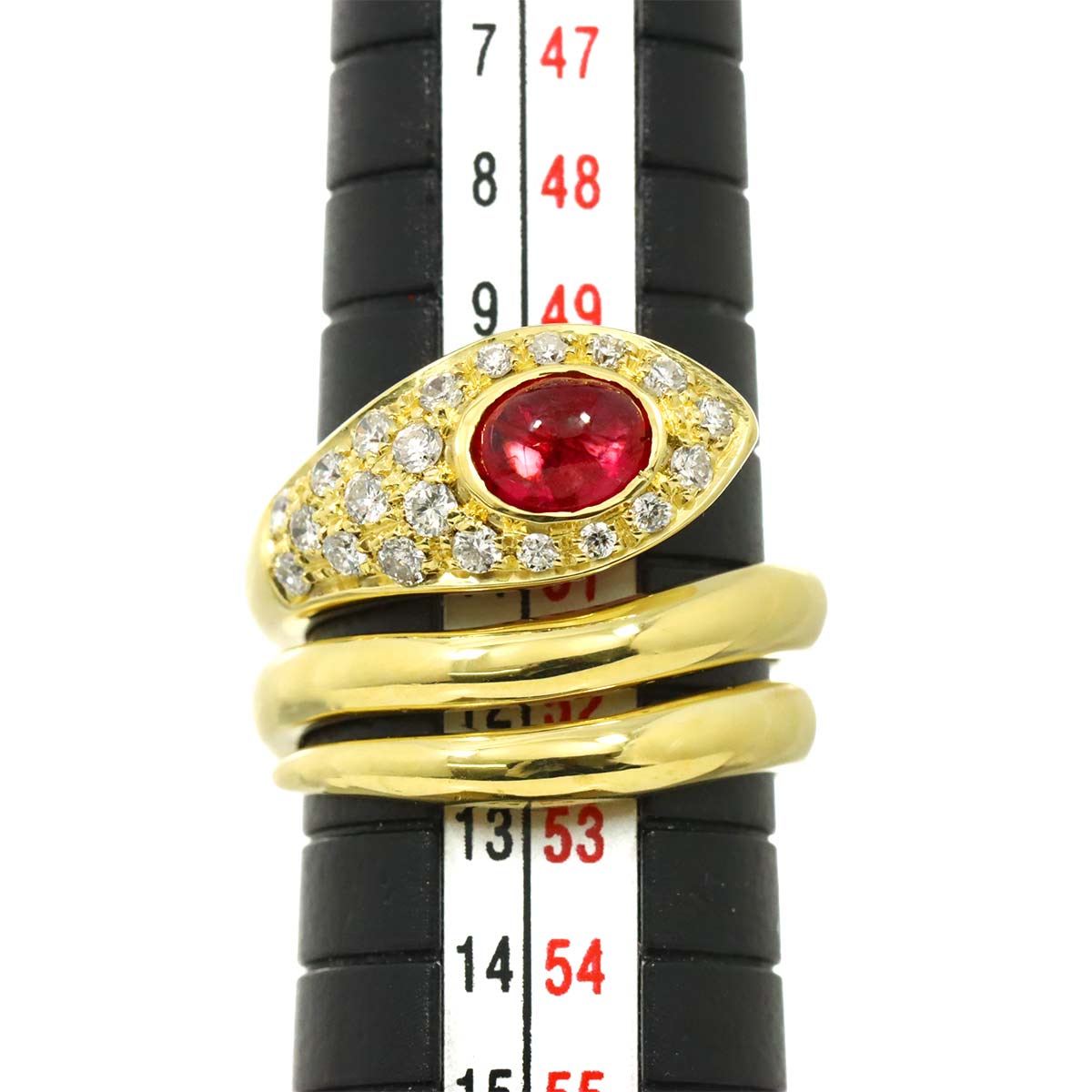 Ruby Diamond Ring 18K Yellow Gold 750 6-6.25(US)