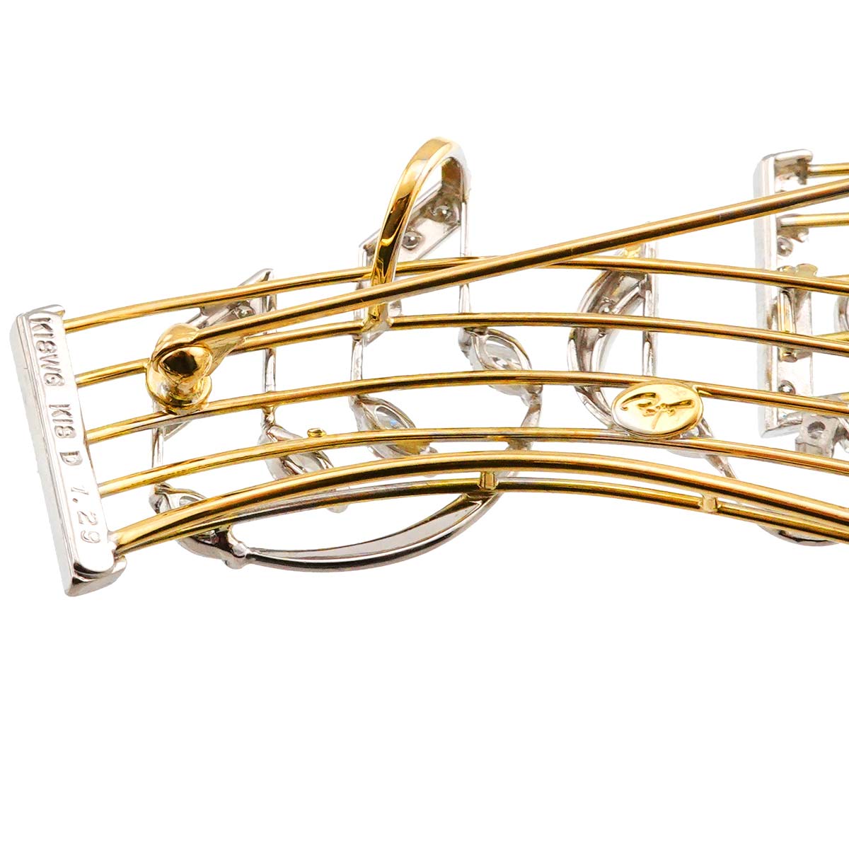 Diamond 1.29ct Brooch 18K WG YG White Yellow Gold 750