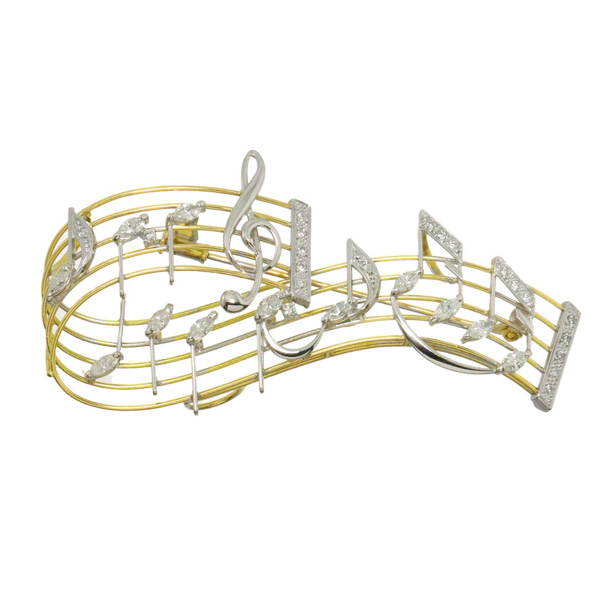 Diamond 1.29ct Brooch 18K WG YG White Yellow Gold 750