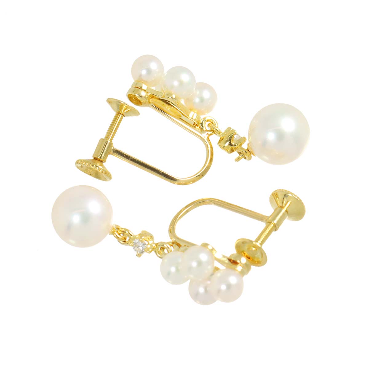 Akoya Pearl 6.5-3.5mm Diamond Earrings 18K Yellow Gold 750