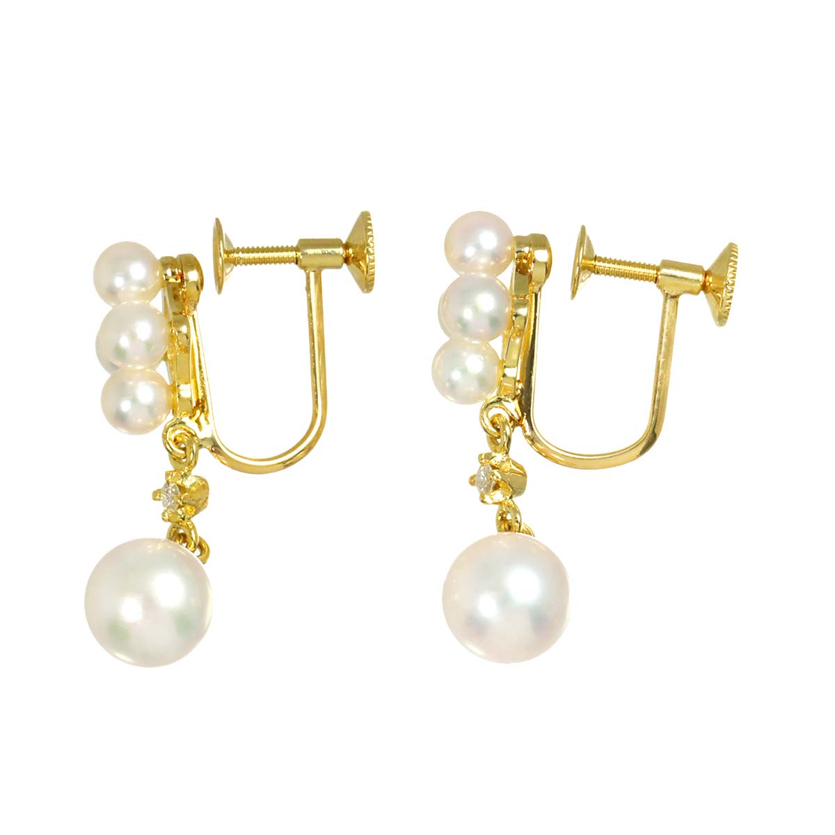 Akoya Pearl 6.5-3.5mm Diamond Earrings 18K Yellow Gold 750