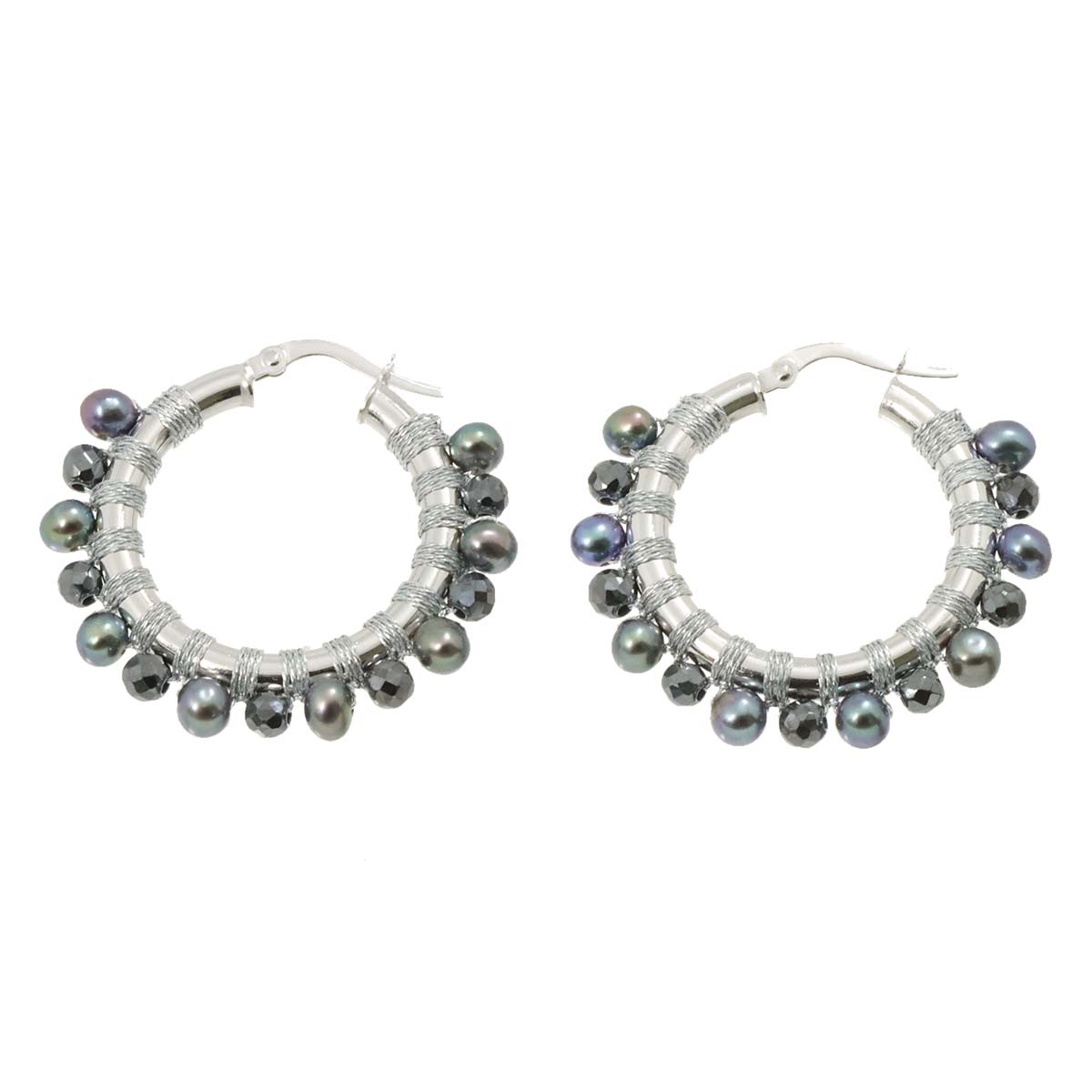 Pearl Haematite Earrings Pierced 14K WG 585
