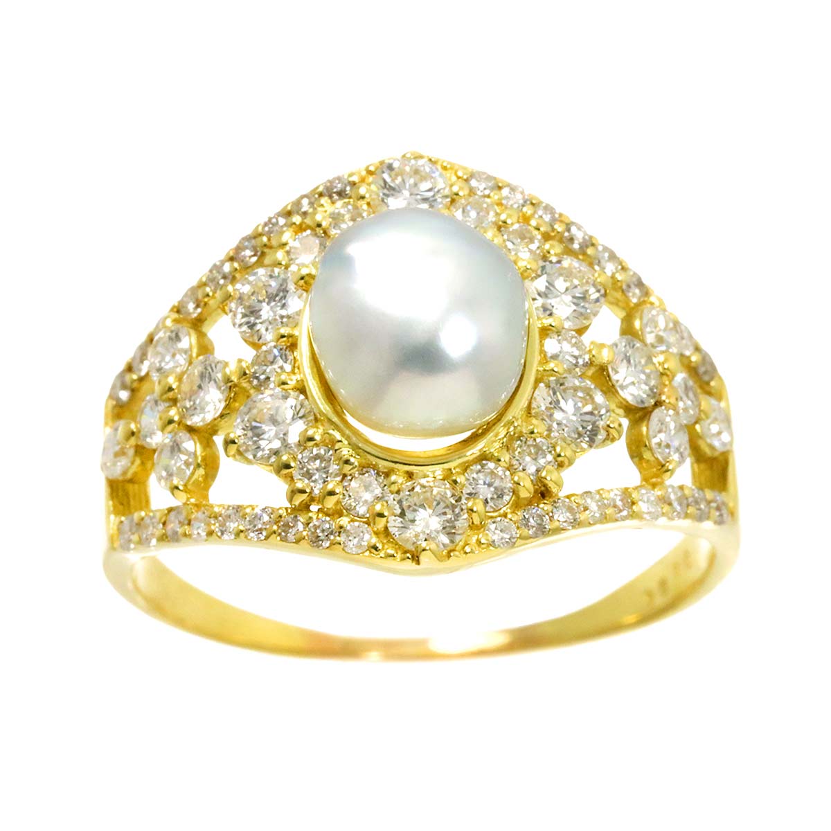 South Sea pearl Diamond 1.34ct Ring 18K K18 YG 750 8.75(US)