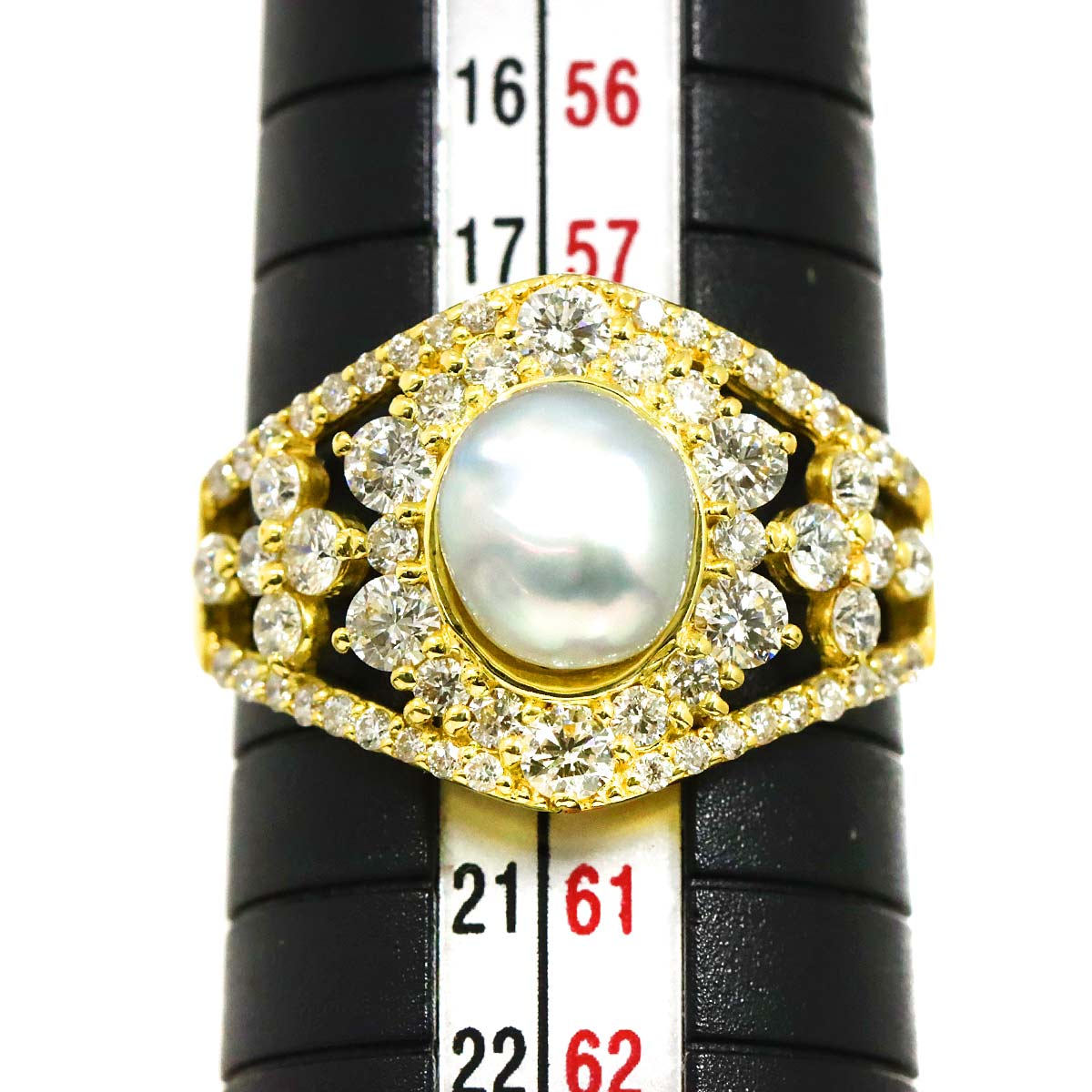 South Sea pearl Diamond 1.34ct Ring 18K K18 YG 750 8.75(US)