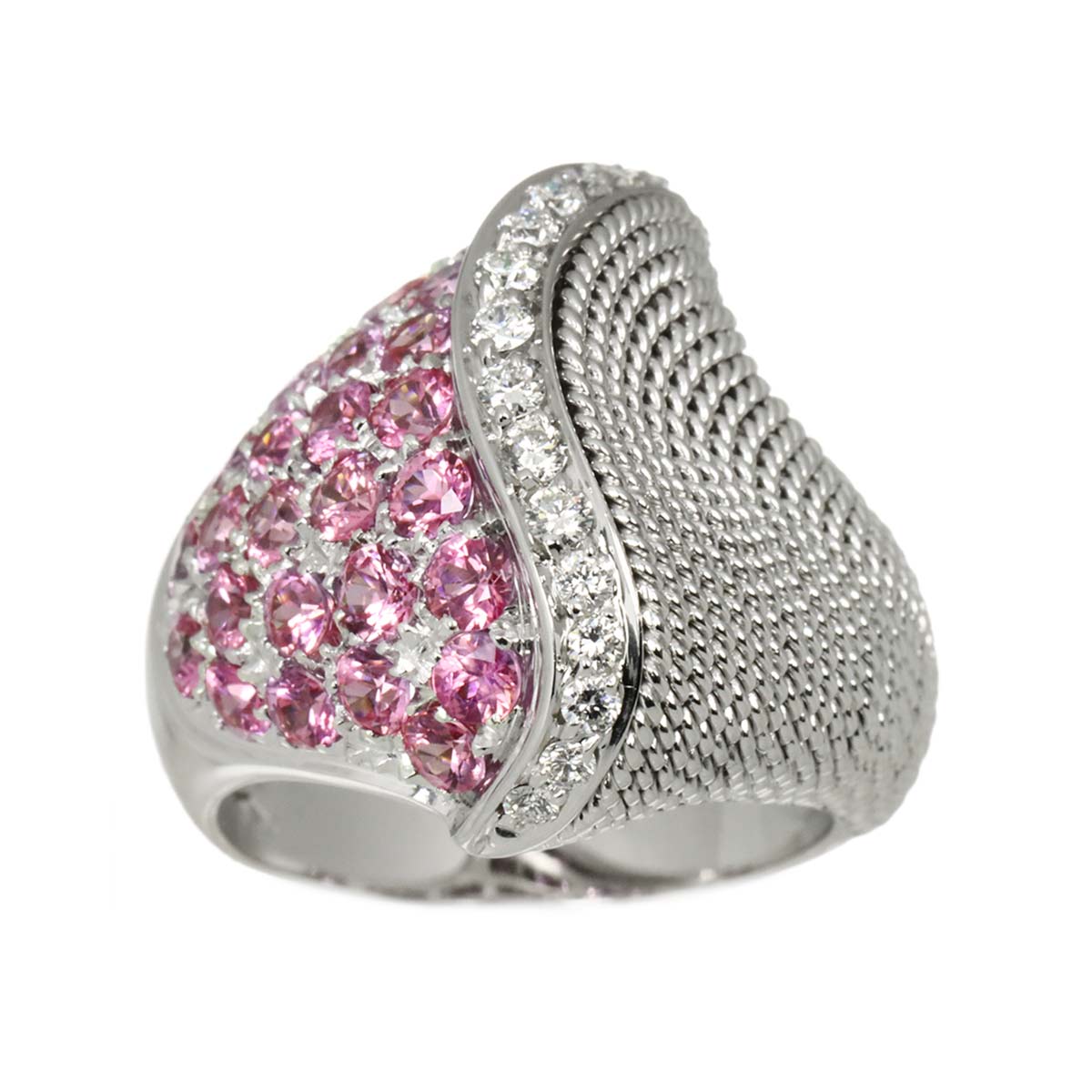 Sapphire Diamond Ring 18K K18 WG White Gold size6(US)