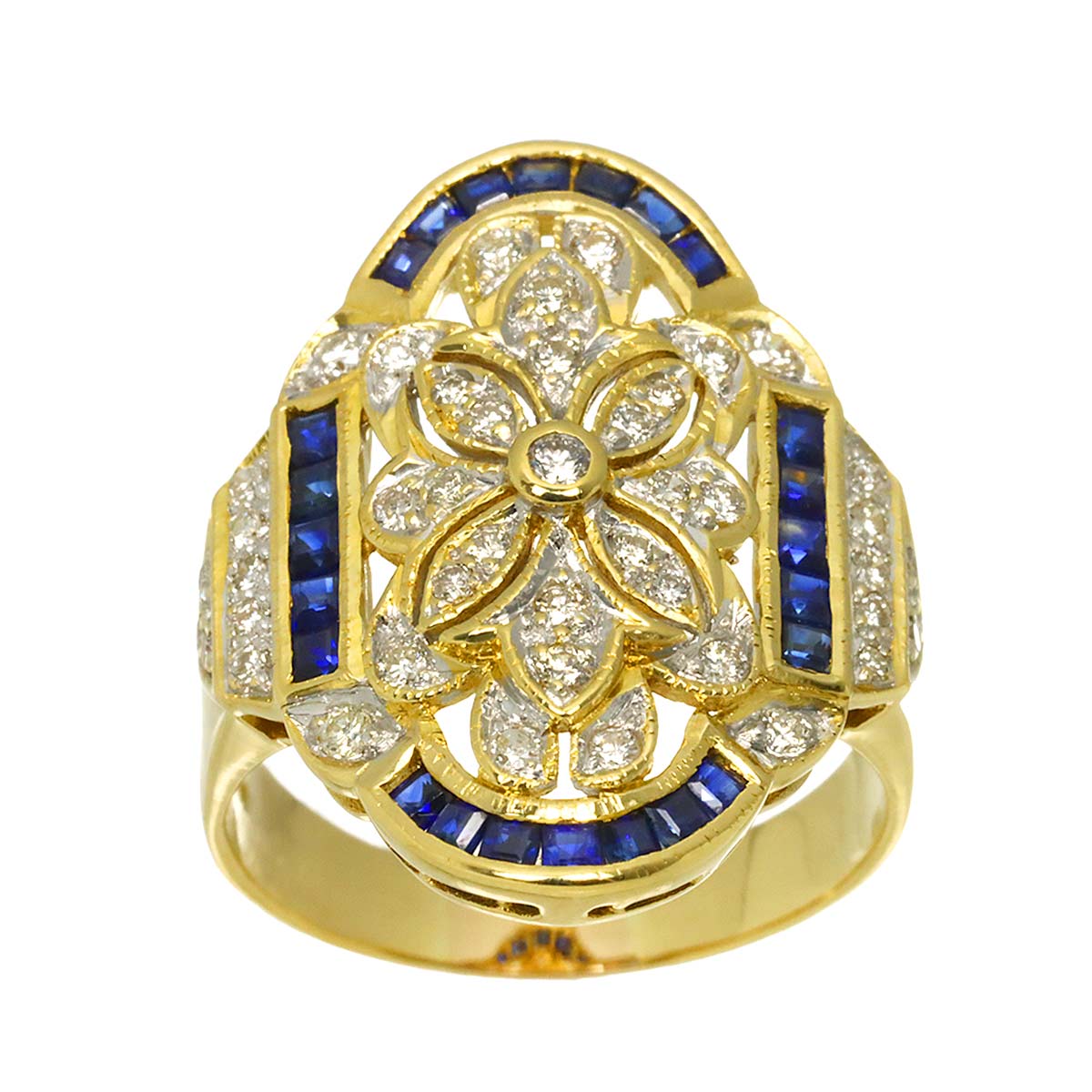 Sapphire 0.98ct Diamond 0.43ct Ring 18K YG Yellow Gold size7.5-7.75(US)