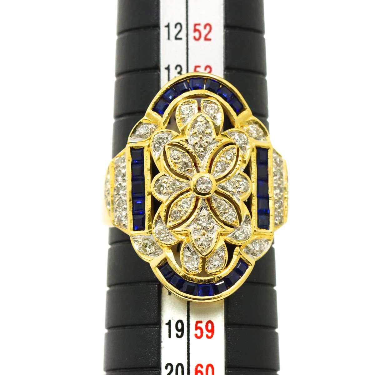 Sapphire 0.98ct Diamond 0.43ct Ring 18K YG Yellow Gold size7.5-7.75(US)