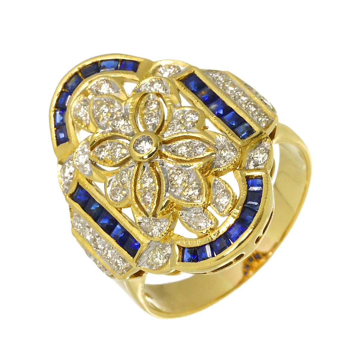Sapphire 0.98ct Diamond 0.43ct Ring 18K YG Yellow Gold size7.5-7.75(US)