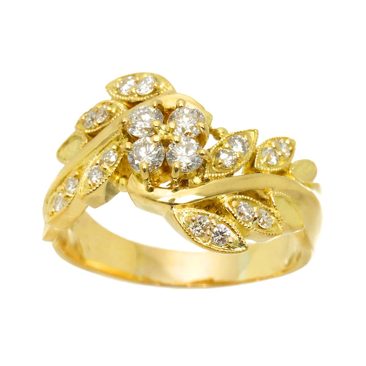 Diamond 0.50ct Ring 18K K18 YG Yellow Gold 750 size6(US)
