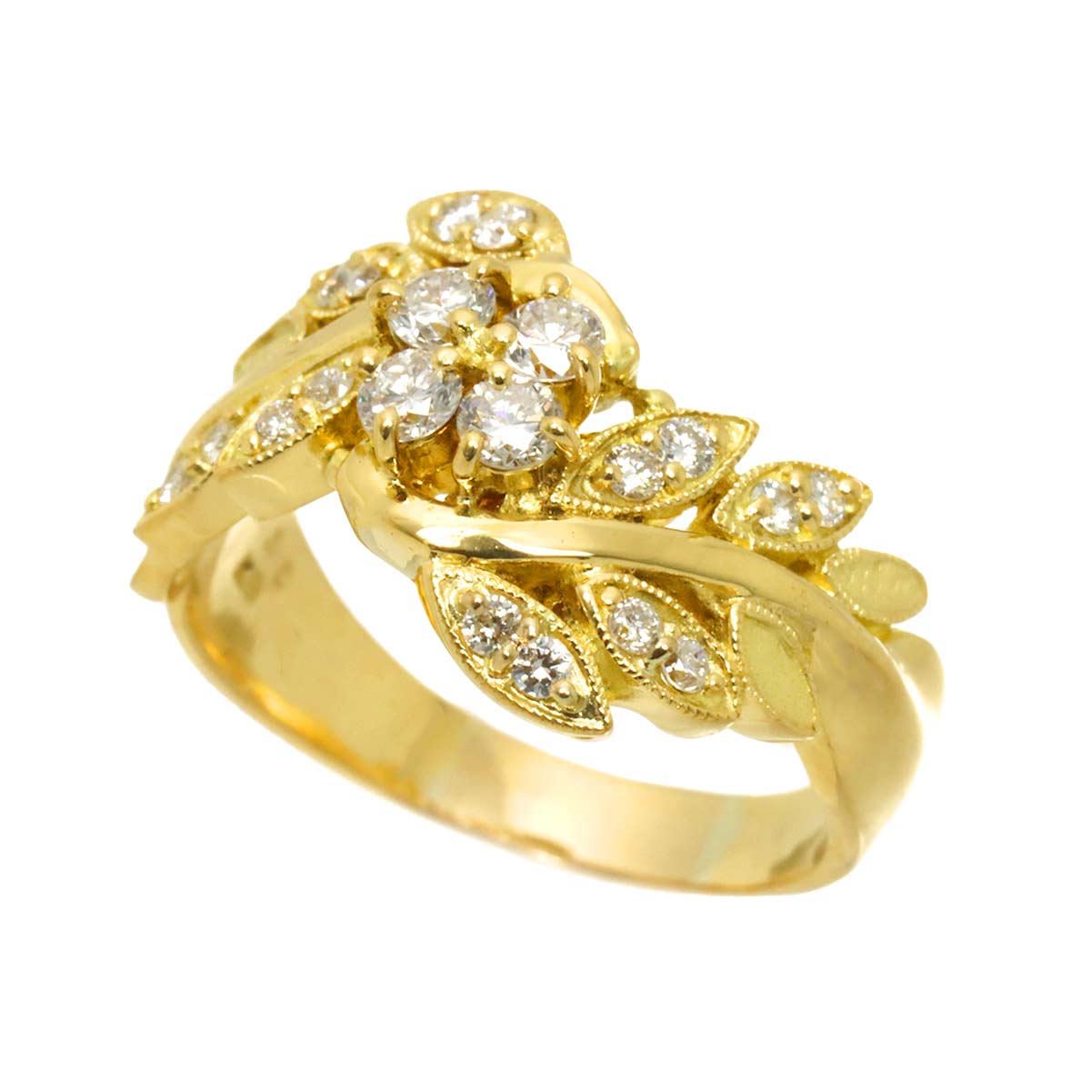 Diamond 0.50ct Ring 18K K18 YG Yellow Gold 750 size6(US)