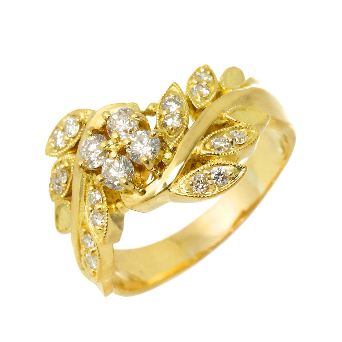 Diamond 0.50ct Ring 18K K18 YG Yellow Gold 750 size6(US)