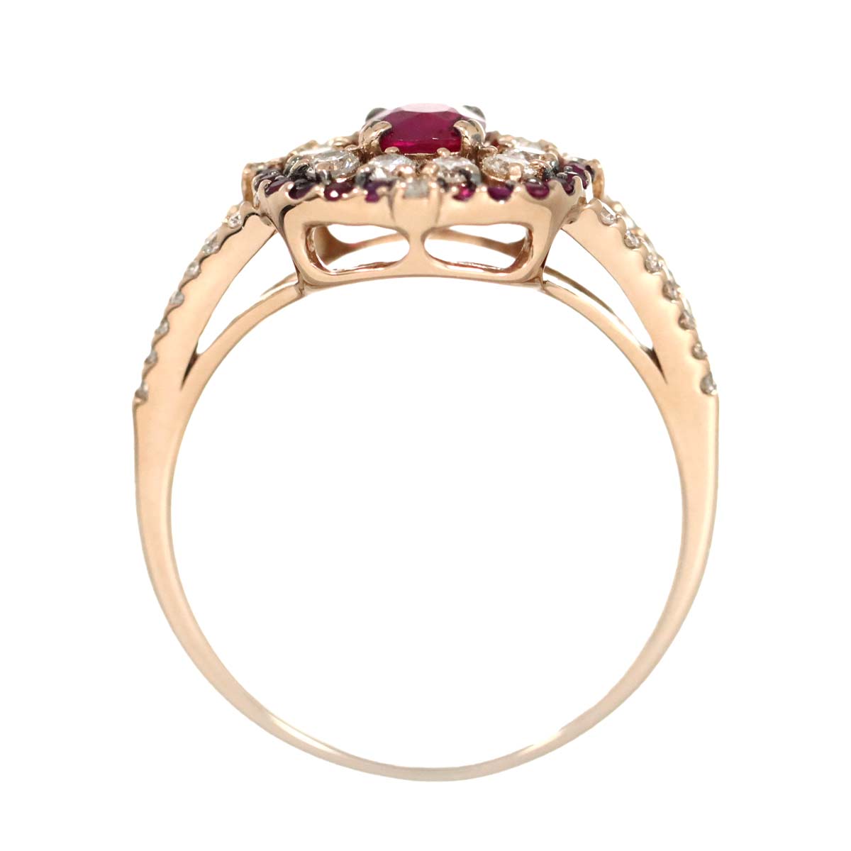 Ruby 0.48ct/0.14ct Diamond Ring 18K PG Pink Gold 750 Size6.25-6.5(US)
