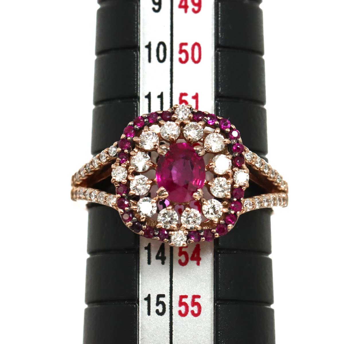 Ruby 0.48ct/0.14ct Diamond Ring 18K PG Pink Gold 750 Size6.25-6.5(US)