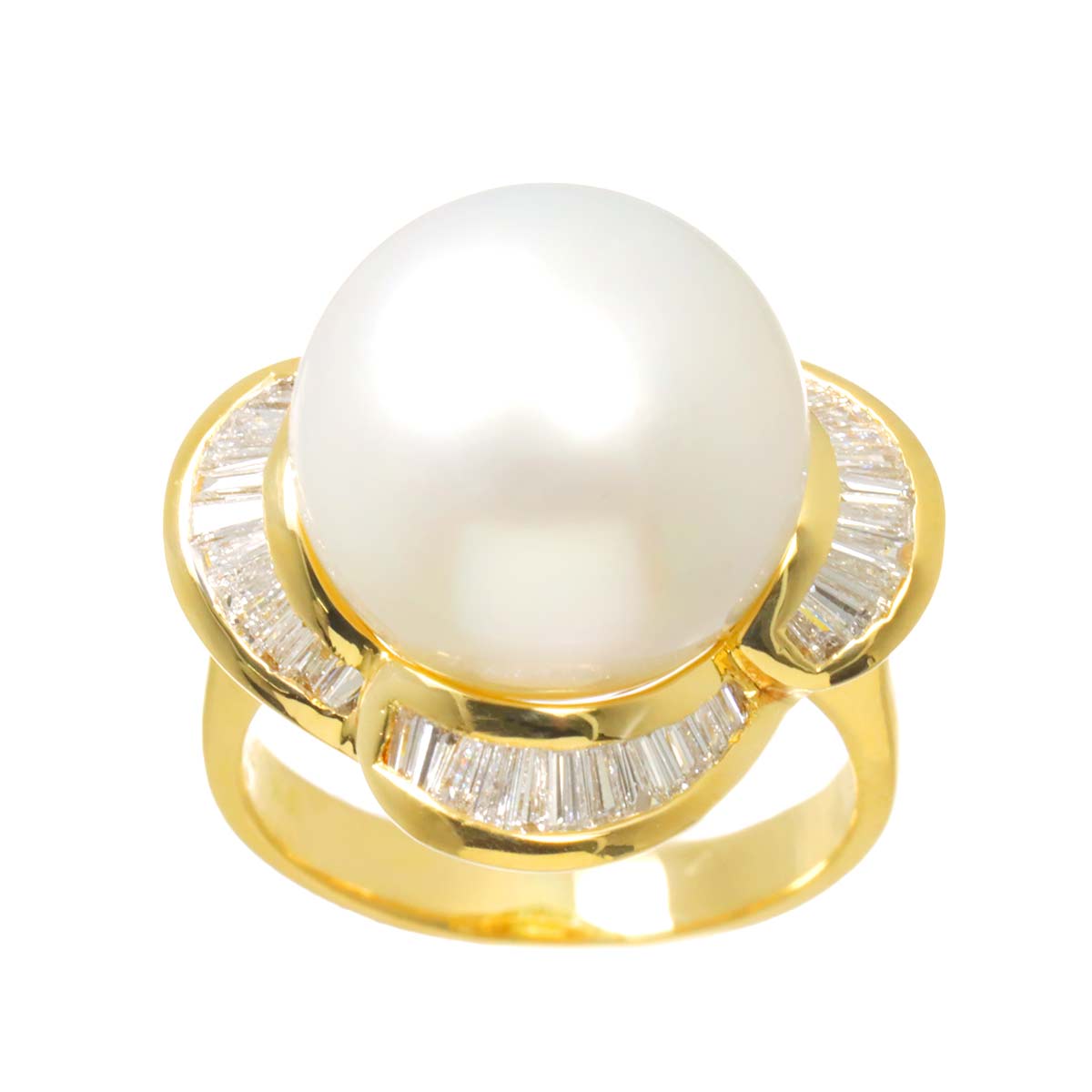 South Sea pearl 12.7mm Diamond 0.56ct Ring 18K K18 YG 750 4.5(US)