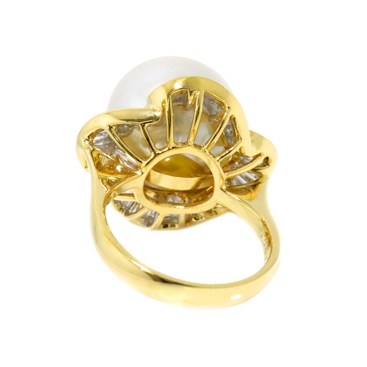 South Sea pearl 12.7mm Diamond 0.56ct Ring 18K K18 YG 750 4.5(US)