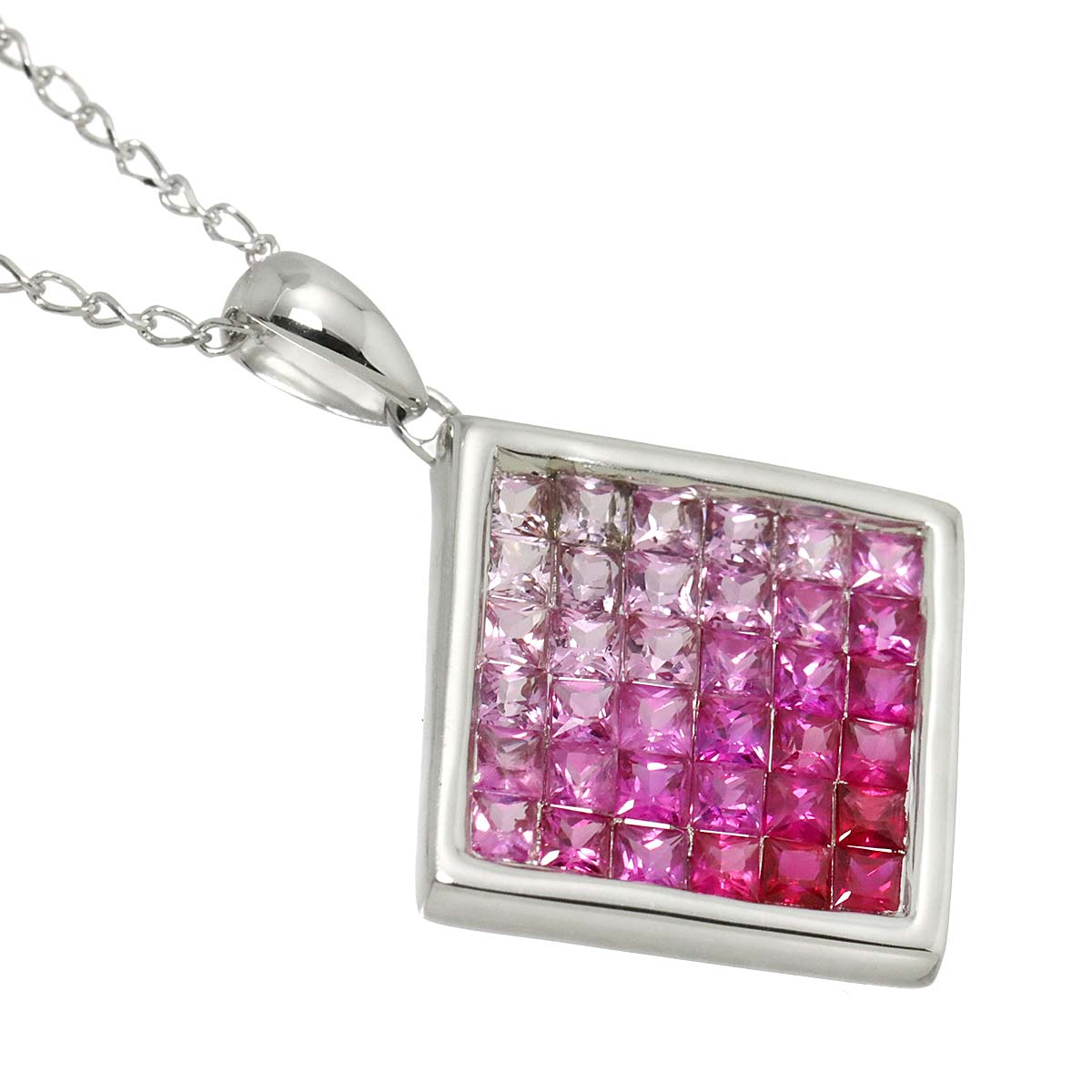 Sapphire 1.45ct Ruby 0.55ct Necklace 18K WG White Gold 750