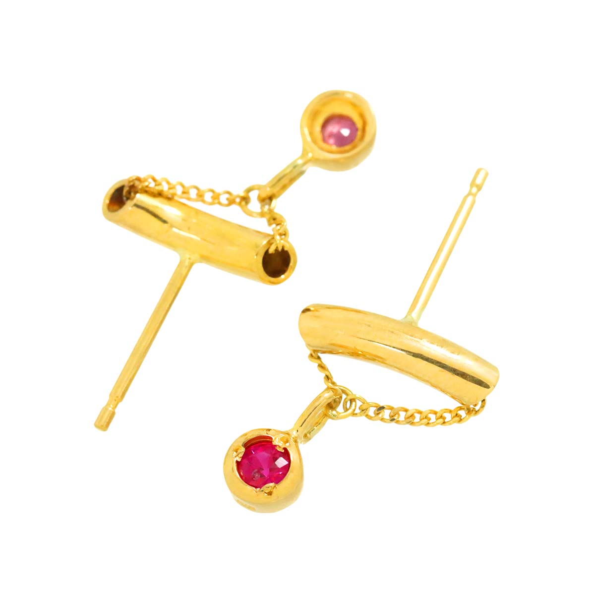 Ruby Earrings Pierced 18K K18 YG Yellow Gold 750
