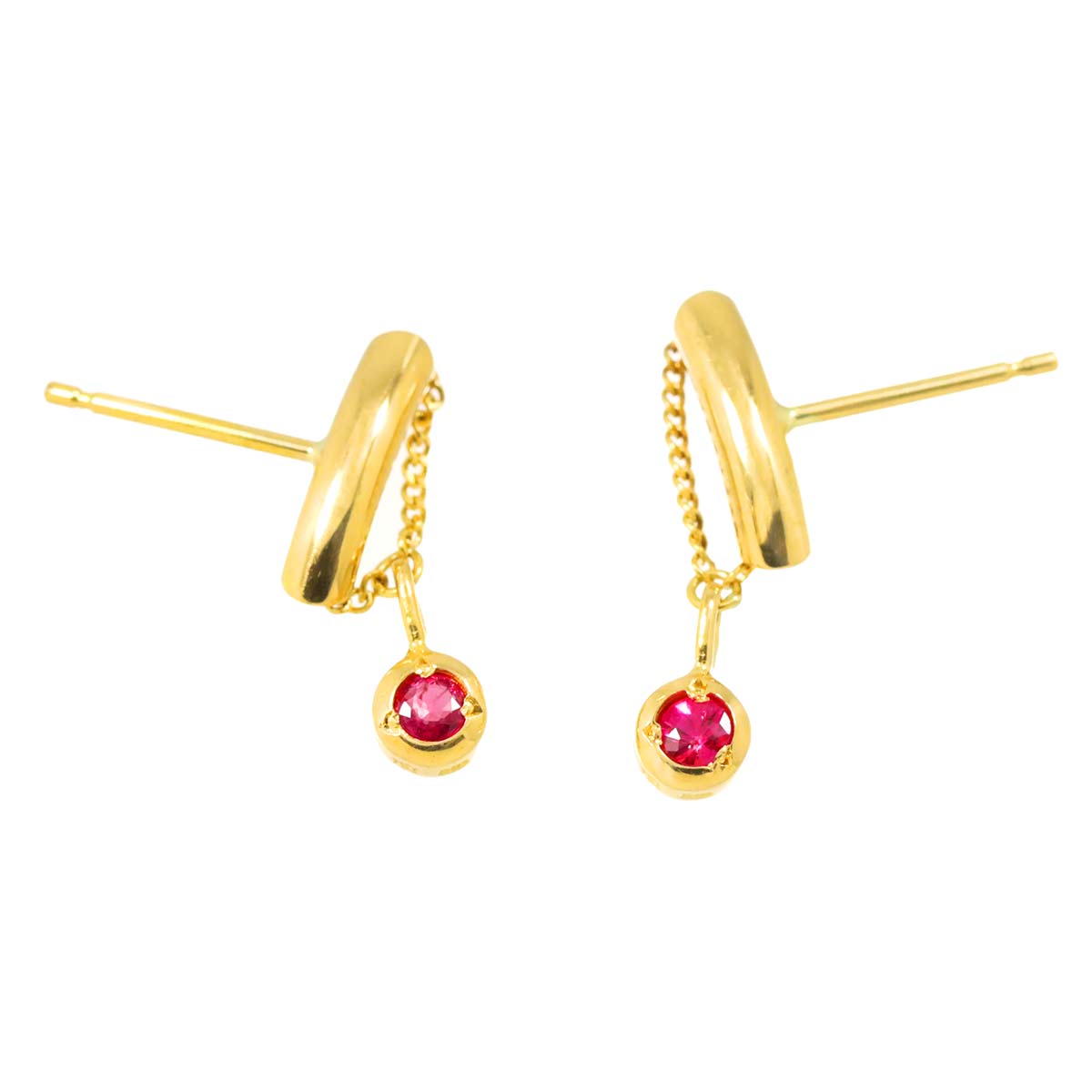Ruby Earrings Pierced 18K K18 YG Yellow Gold 750