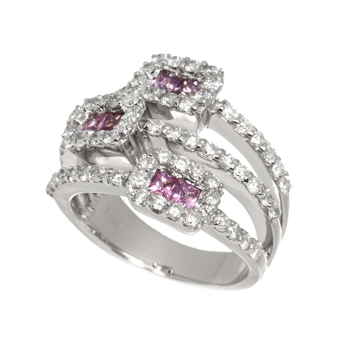 Sapphire 0.68ct Diamond 1.33ct Ring 18K K18 WG White Gold size6(US)