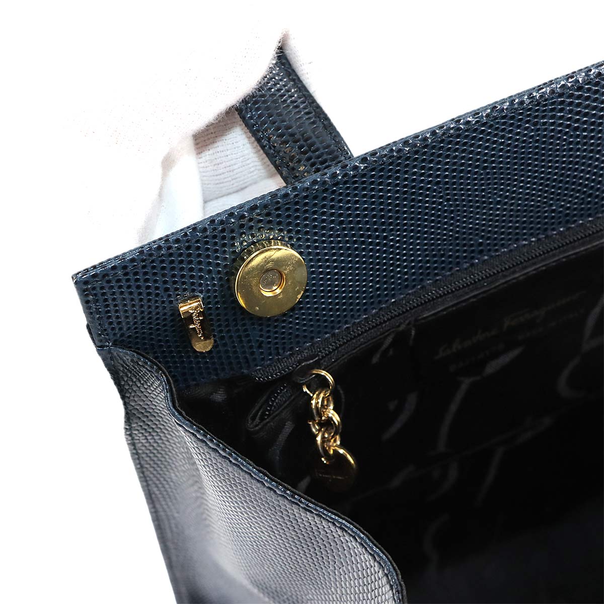 Vara 2way Hand Shoulder Bag Leather Navy Purse