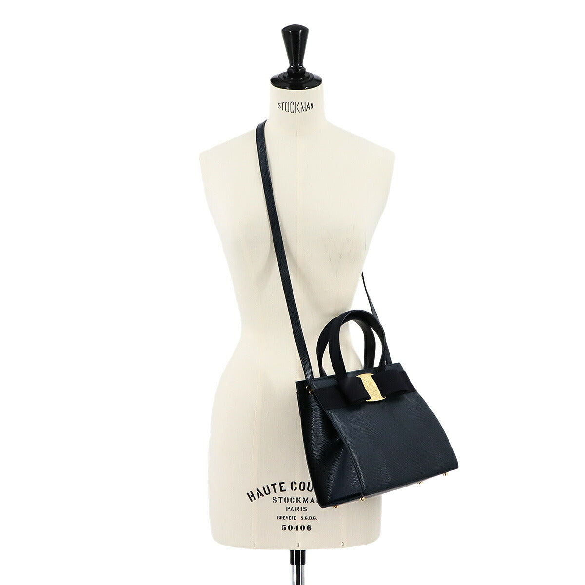 Vara 2way Hand Shoulder Bag Leather Navy Purse