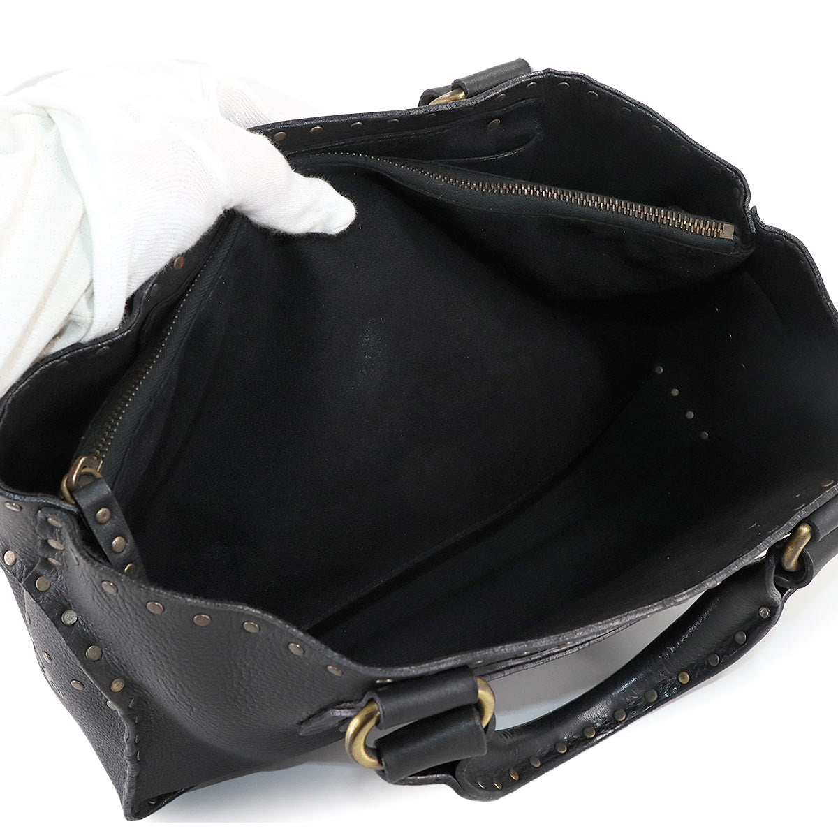 Boogie Hand Bag Leather Black Studs Purse