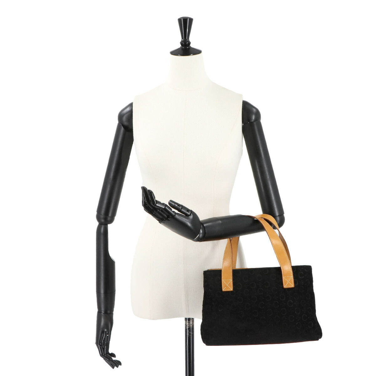 Macadam C Logos Hand Bag Suede Leather Black Brown Logos Purse