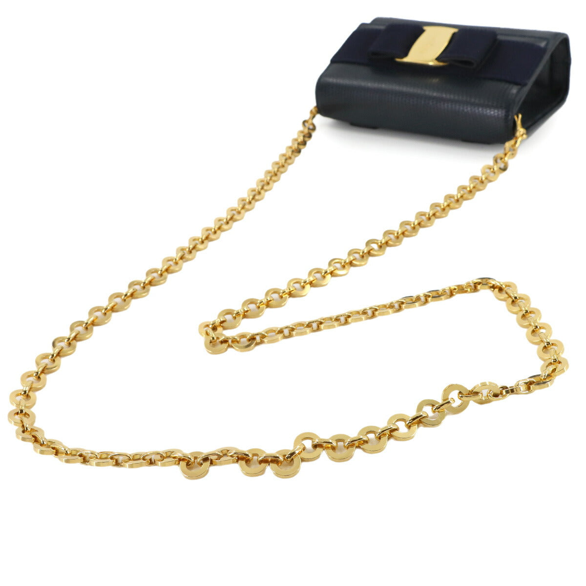 Vara Chain Shoulder Bag Leather Navy AQ213202