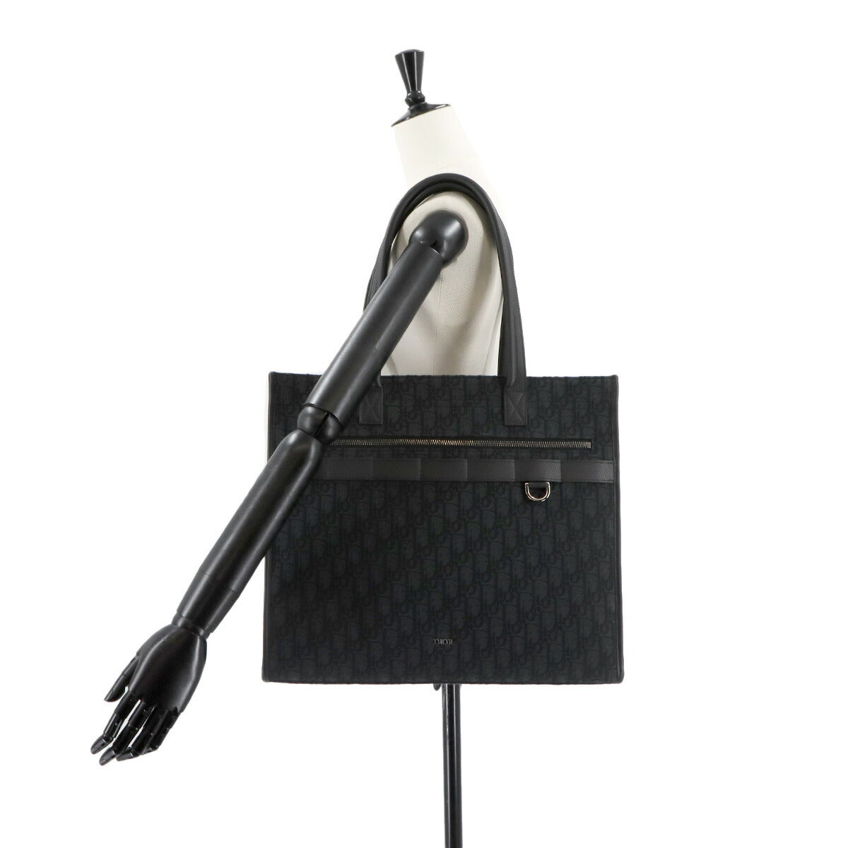 Oblique Safari Tote Bag Canvas Leather Black