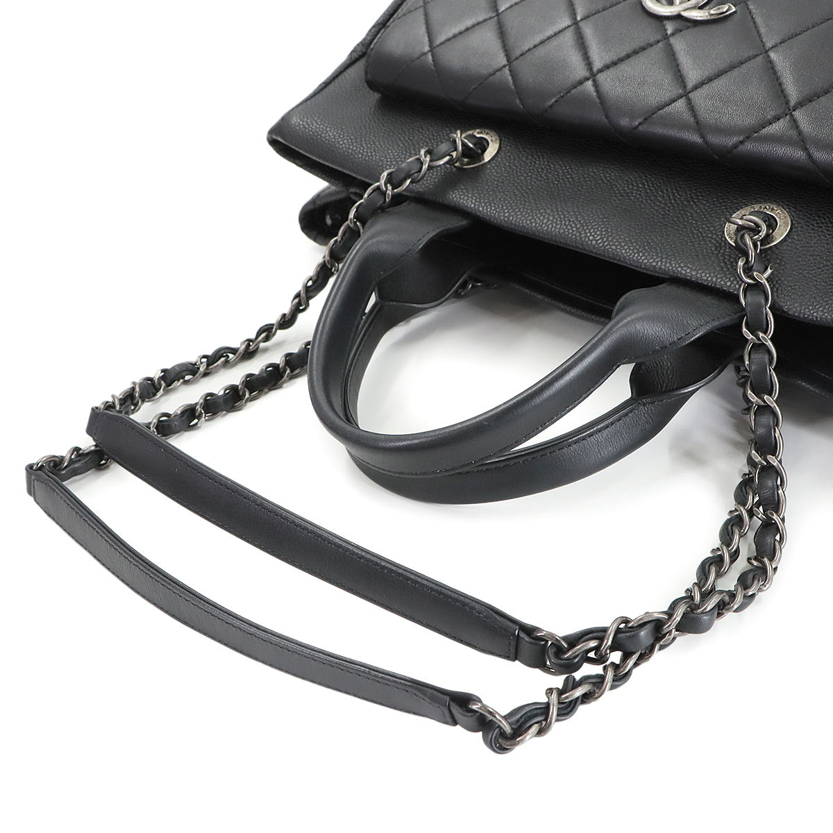 Coco Break Tote Chain Shoulder Bag Leather Black Navy Purse