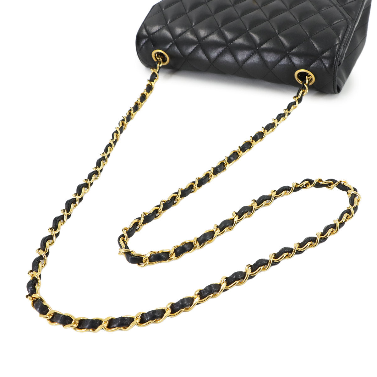 Matelasse Chain Shoulder Bag Leather Black Vintage Purse