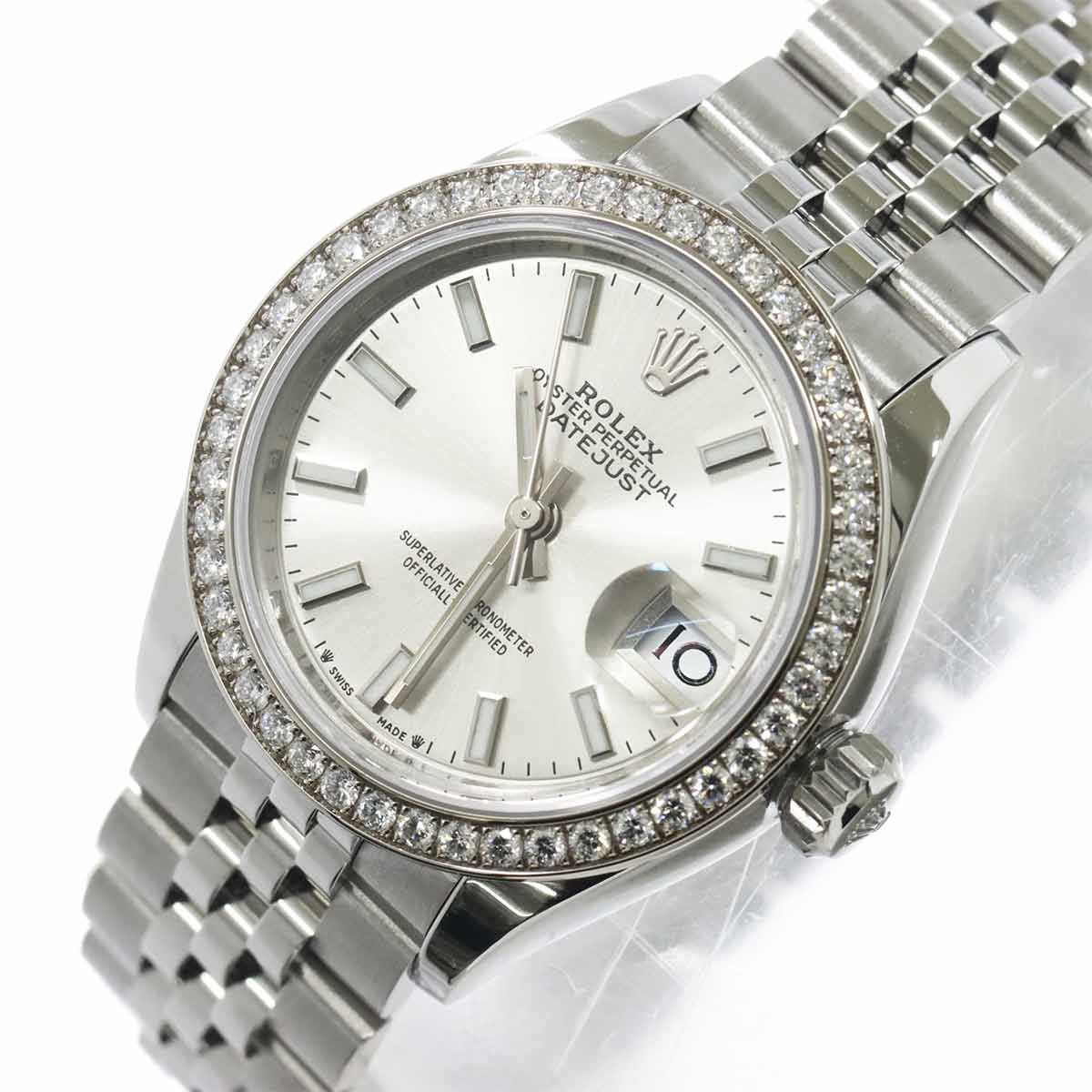 Datejust 279384RBR Serial Random 750 WG Diamond Bezel Silver Dial
