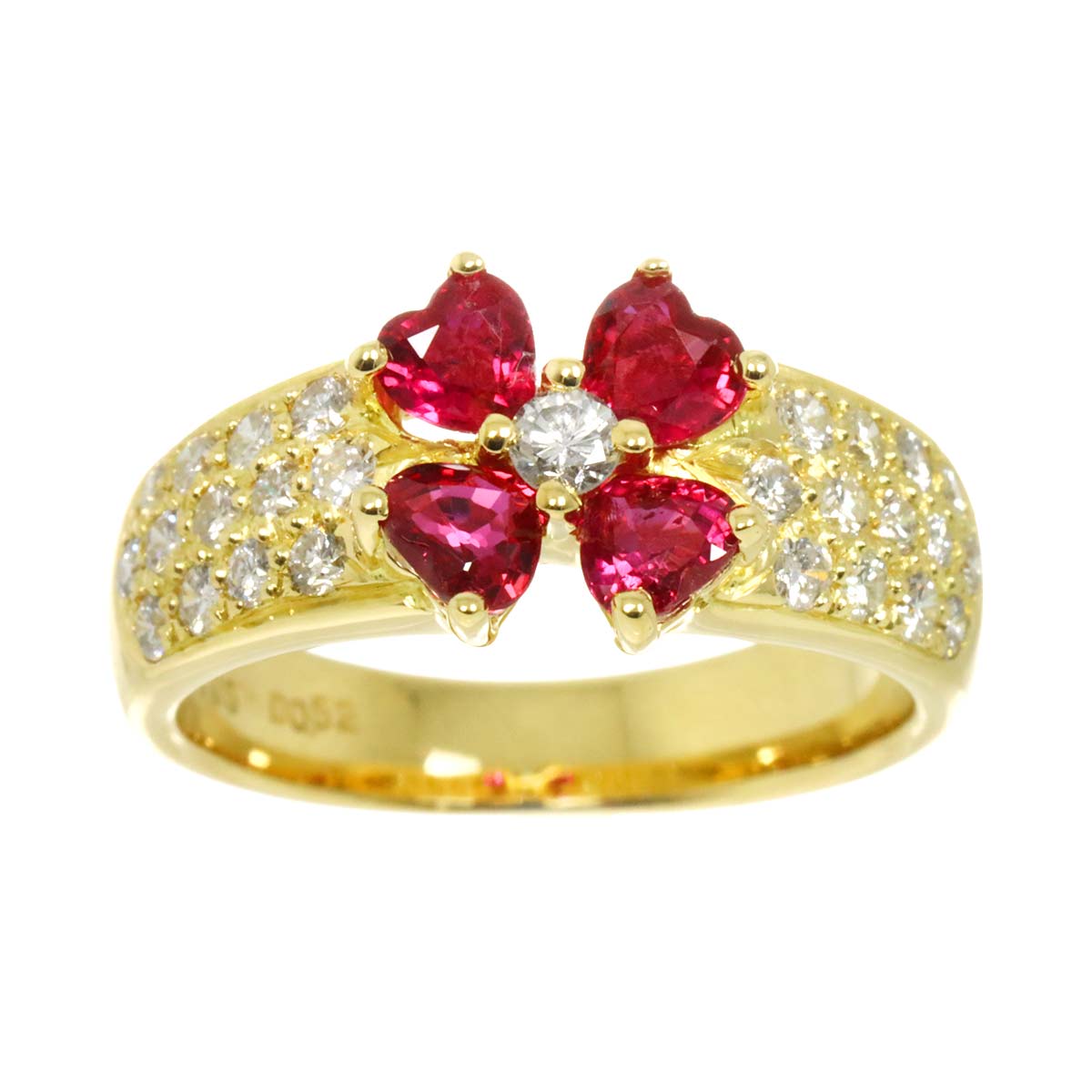 Ruby 1.05ct Diamond 0.52ct Ring 18K Yellow Gold 750 size5.25-5.5(US)