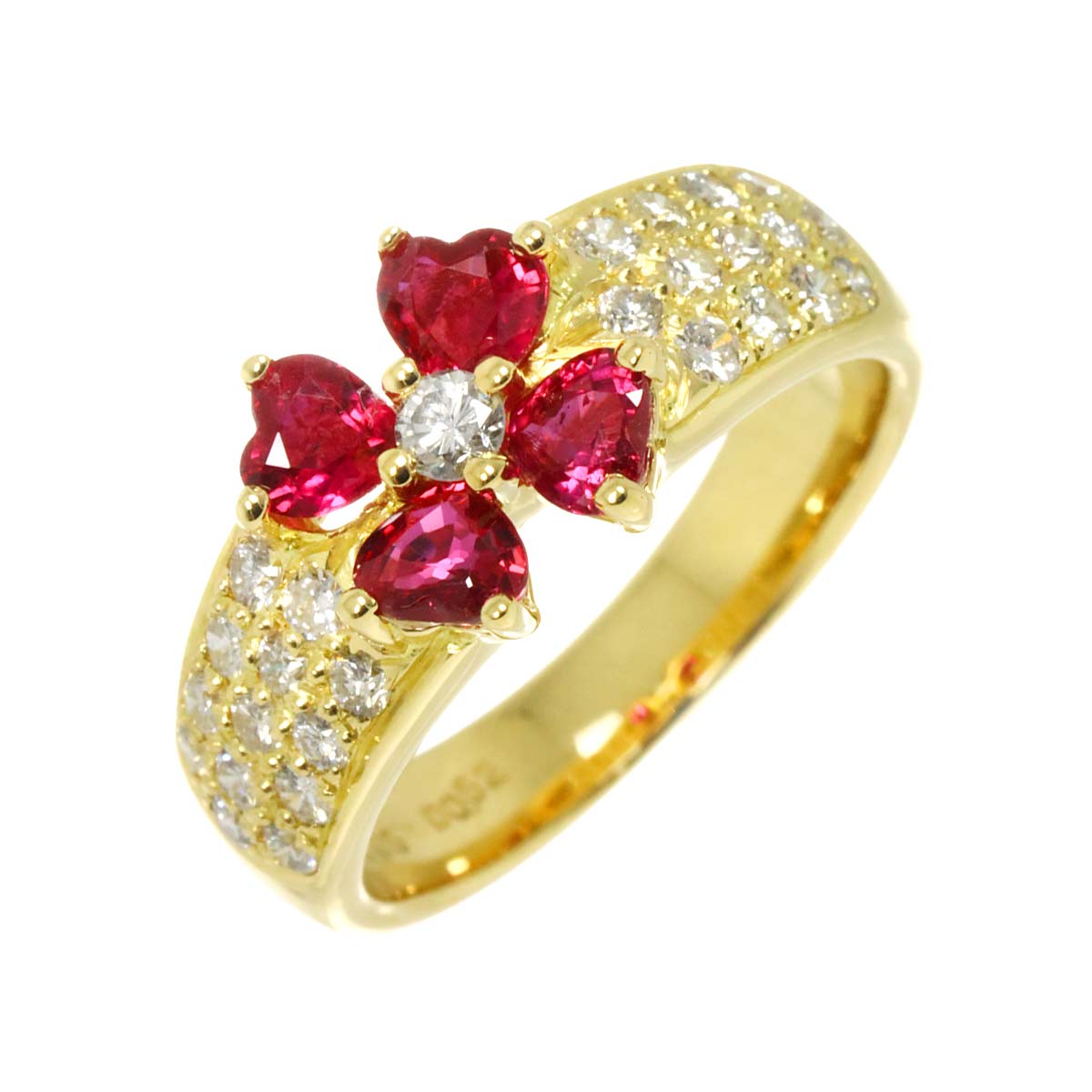 Ruby 1.05ct Diamond 0.52ct Ring 18K Yellow Gold 750 size5.25-5.5(US)