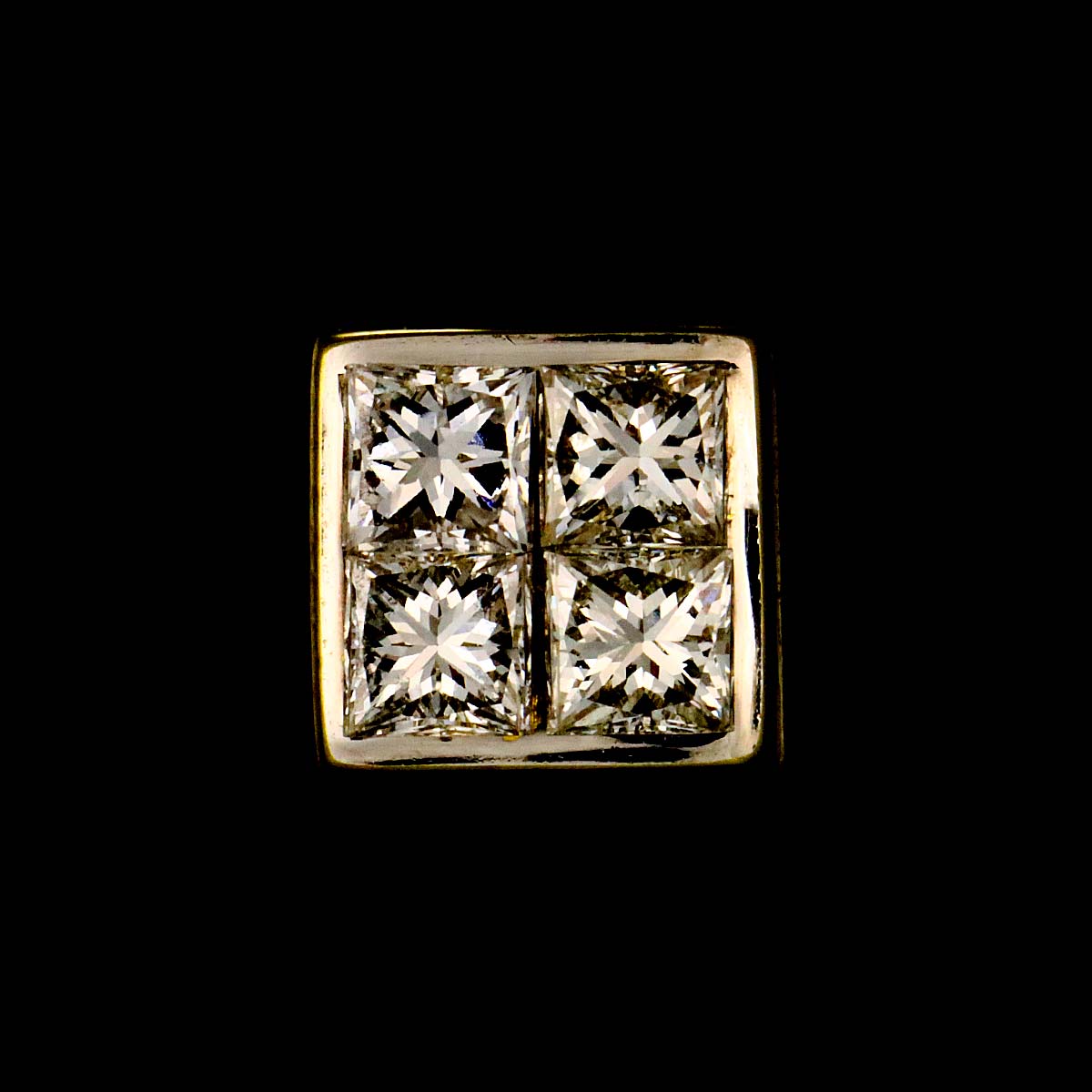 Square Diamond Earrings Pierced 18K Yellow Gold 750