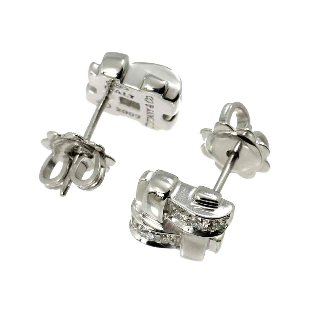 Square Diamond Earrings Pierced 18K WG 750