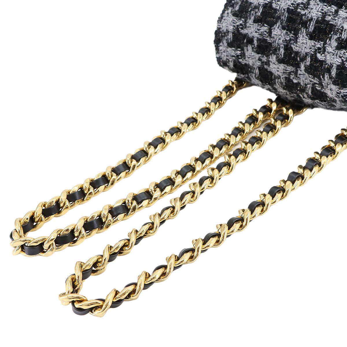 Chain Backpack Tweed Leather Black Gray Coco Logos