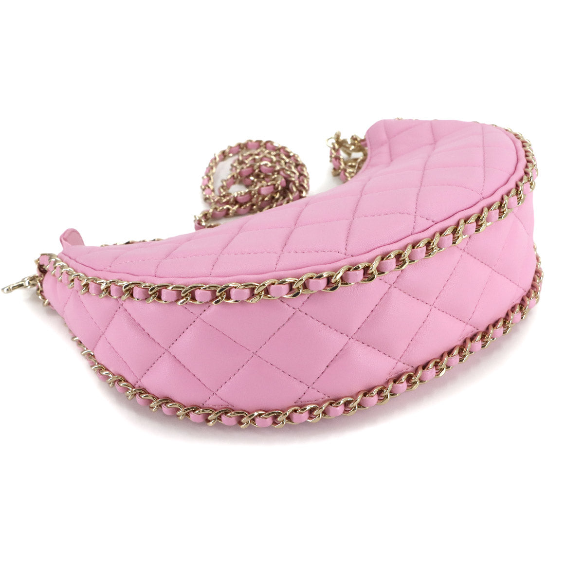 Matelasse Small Hobo Chain Shoulder Bag Leather Pink