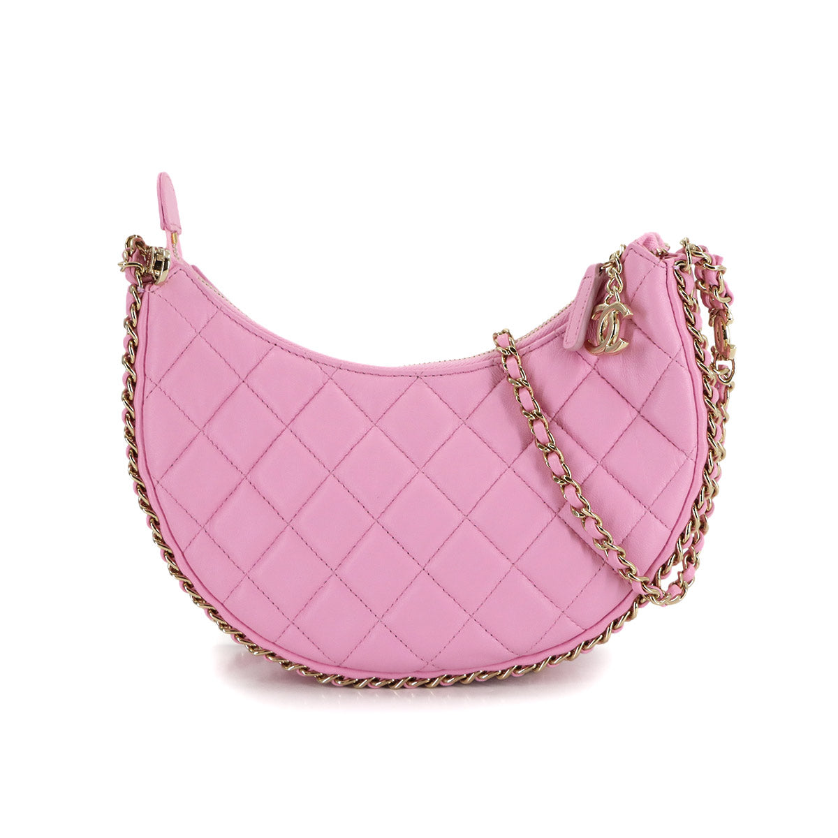 Matelasse Small Hobo Chain Shoulder Bag Leather Pink