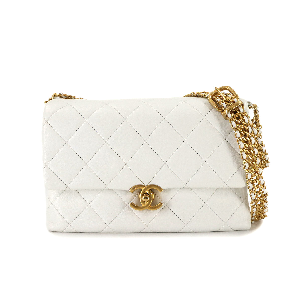 Matelasse Chain Shoulder Bag Leather White Purse