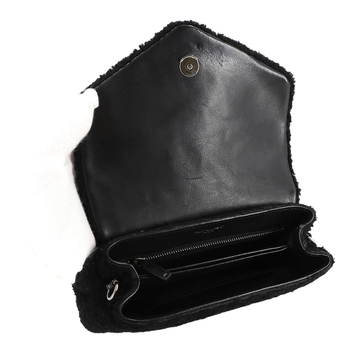 Shoulder Bag Shearling Leather Black 531648 Purse