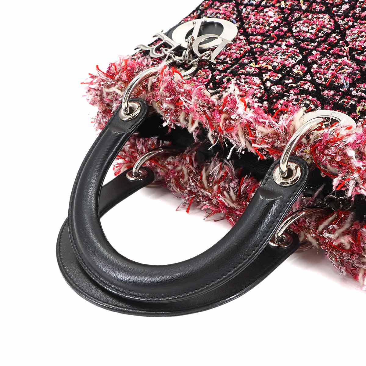 Lady Dior Medium Hand Shoulder Bag Tweed Leather Black