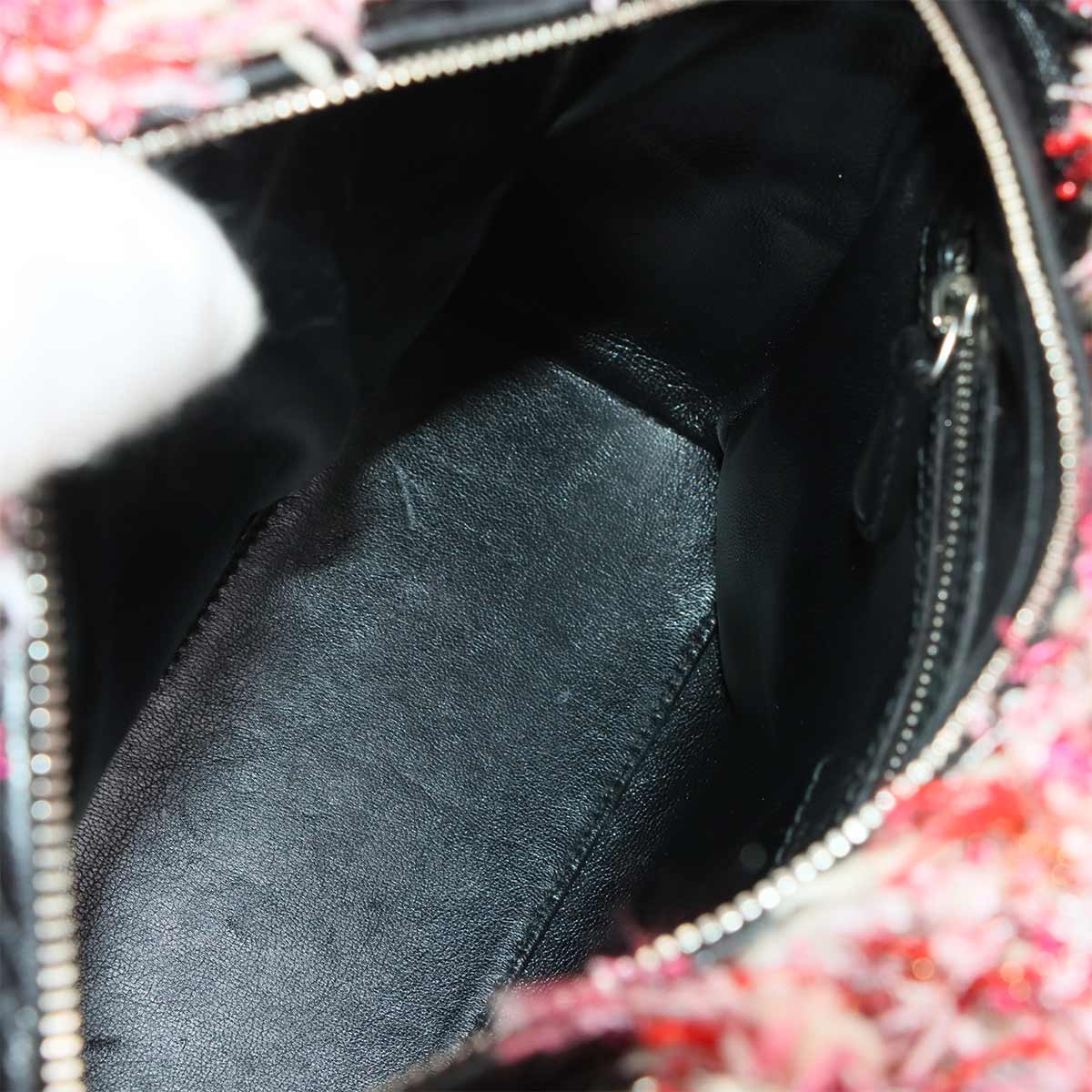 Lady Dior Medium Hand Shoulder Bag Tweed Leather Black