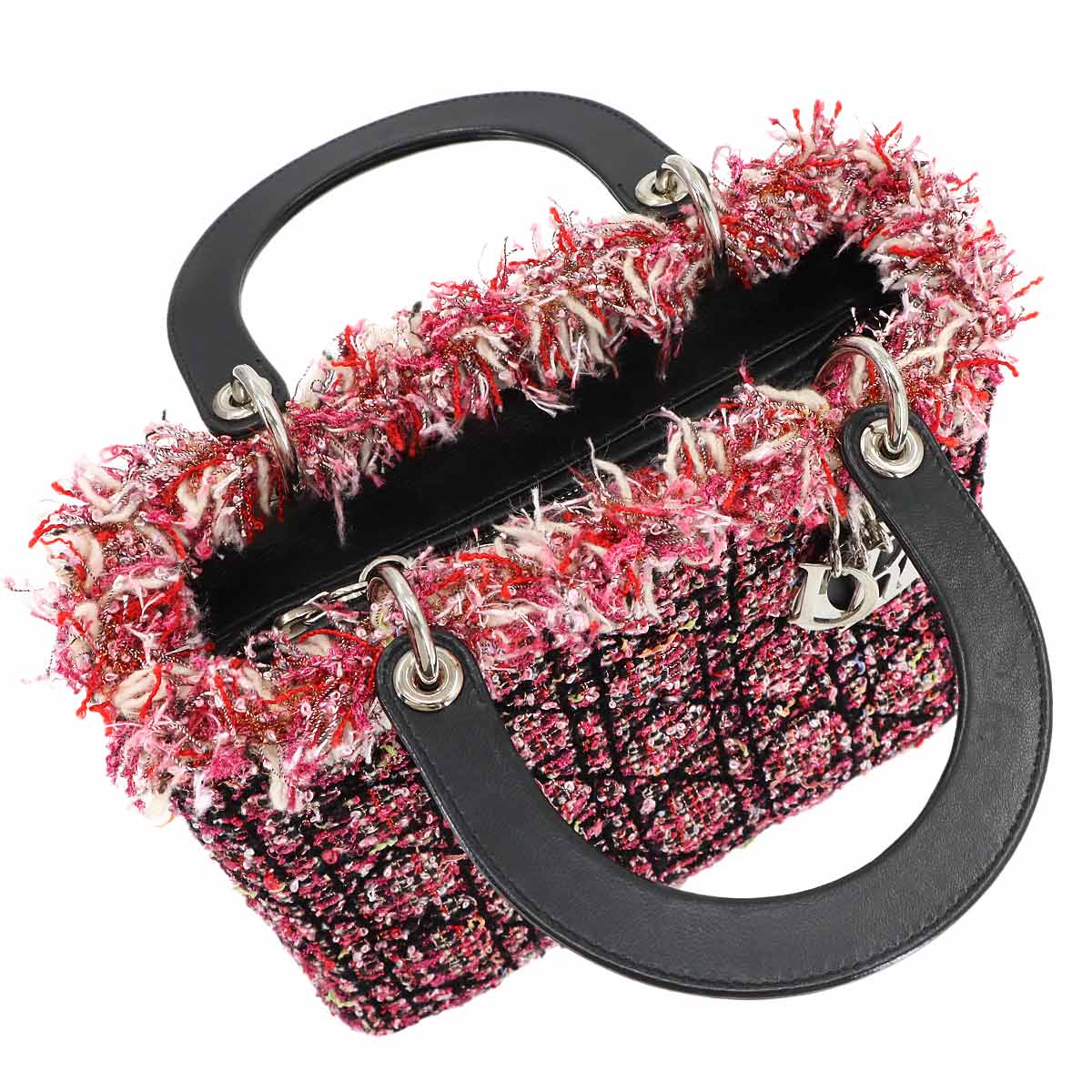 Lady Dior Medium Hand Shoulder Bag Tweed Leather Black