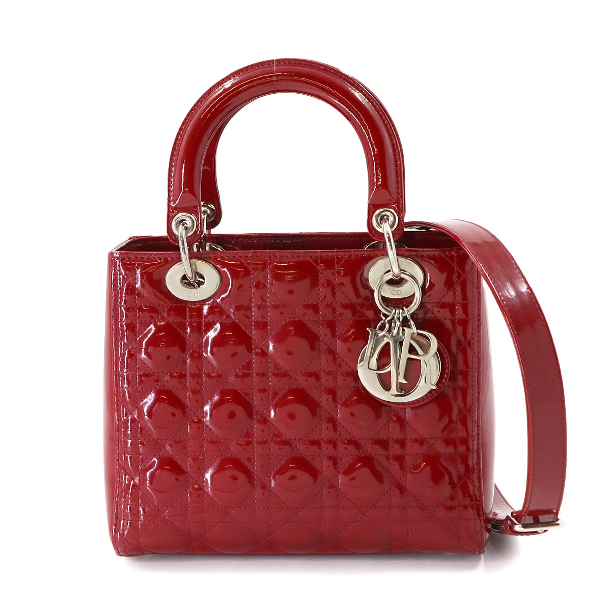 Lady Dior Medium Hand Shoulder Bag Enamel Red