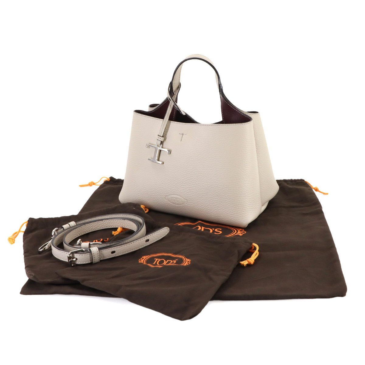 T Timeless 2way Hand Shoulder Bag Leather Beige Purse