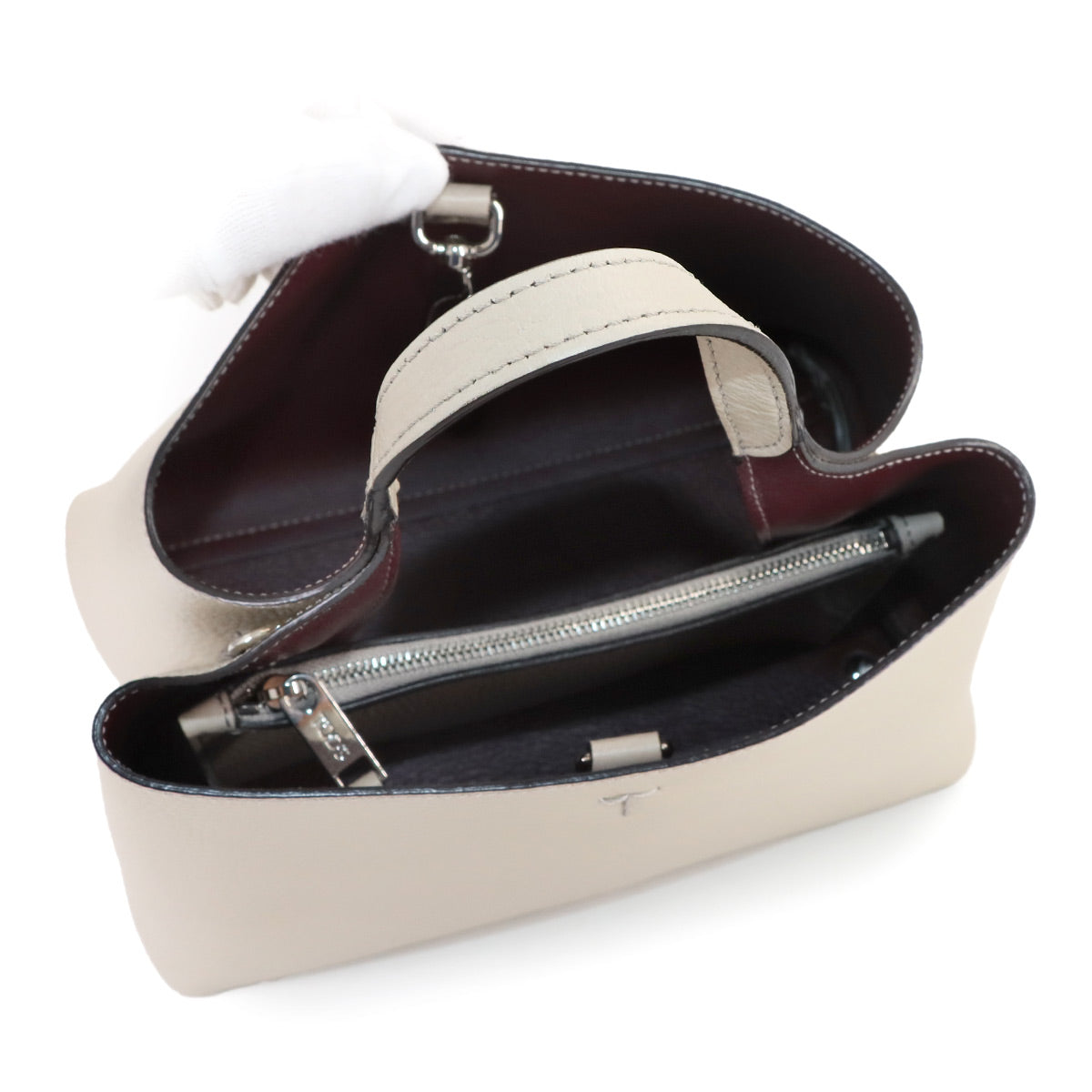 T Timeless 2way Hand Shoulder Bag Leather Beige Purse