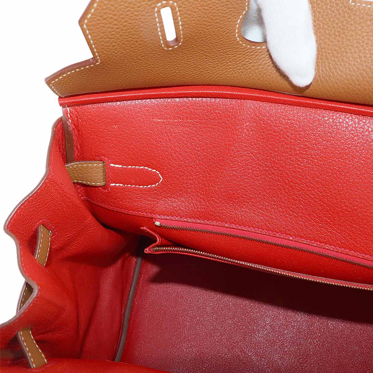 Birkin 35 Togo Gold Geranium Hand Bag Brown Red