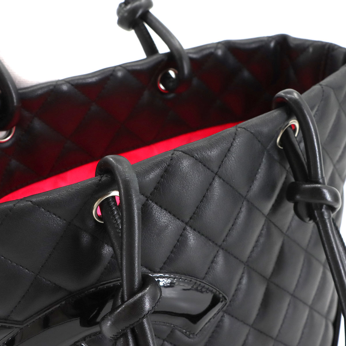 Cambon Line Medium Tote Bag Leather Enamel Black A25167 Purse